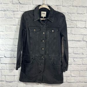 NWT Zara Black-Wash Long Sleeve Button Front Zoe Denim Mini Dress Sz XS